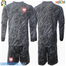 Camisa de time de futebol Polónia Goleiro Replicas 2º Equipamento Infantil Europeu 2024 Manga Comprida (+ Calças curtas)